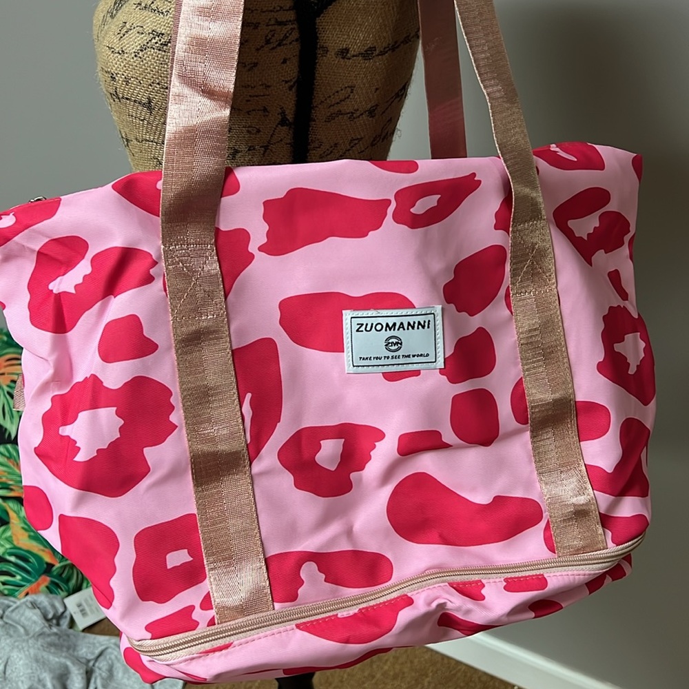 New Light Pink and Hot Pink Leopard Zipper Tote